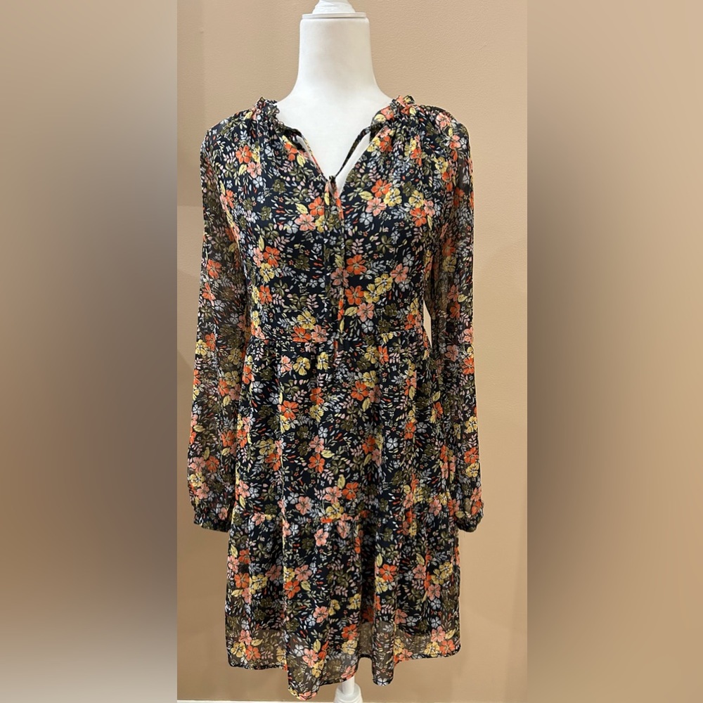 Loft Multicolor Floral Long Sleeve Dress, Size MP